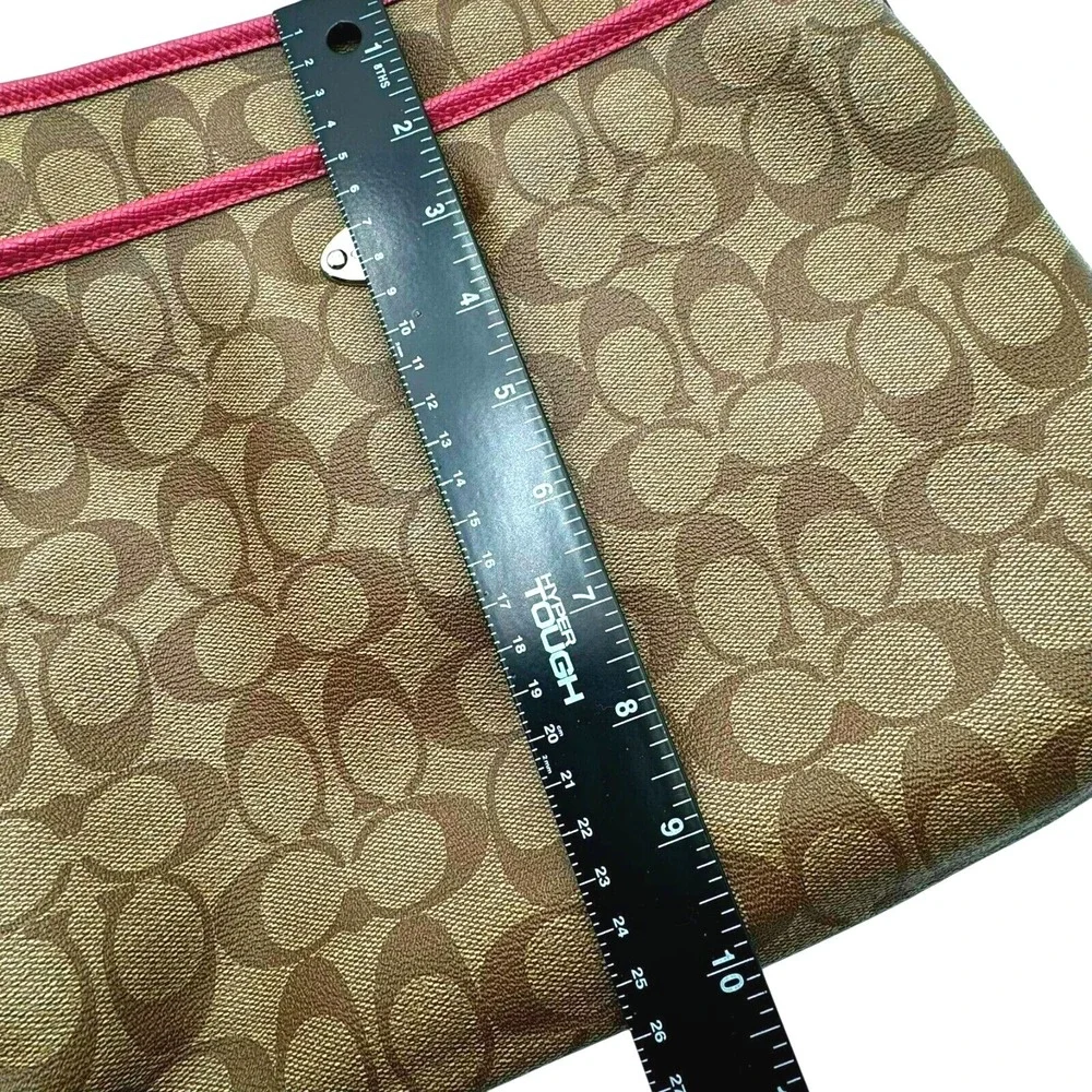 COACH Authentic Signature Shoulder Cross Body Bag Vegan Leather Brown Pink Purse